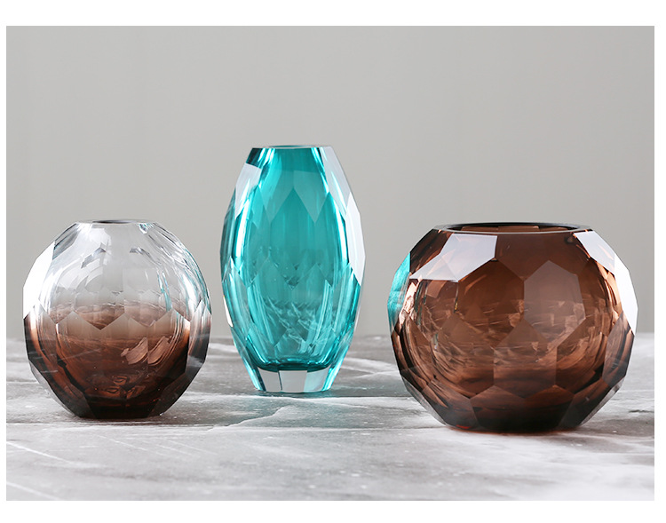 博西家居 简约创意仿水晶质感加厚玻璃花瓶几何切面水培花器摆件