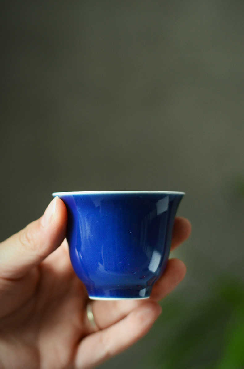 复古霁蓝釉工夫茶杯陶瓷主人杯品茗杯祭蓝颜色釉景德镇纯手工茶具