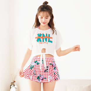 2019新款泳衣女比基尼三件套分体平角裤罩衫裙式清新学生少女泳装