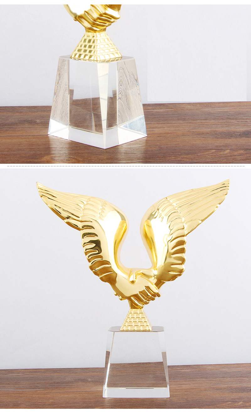 翅膀握手水晶奖杯定制定做企业合作共赢礼品制作创意刻字