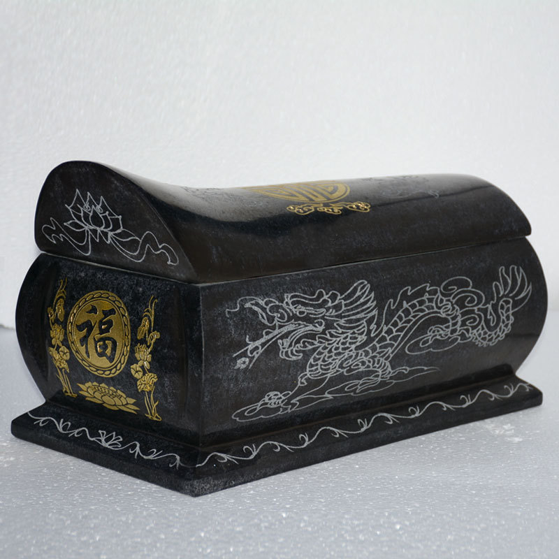 天然花岗岩龙凤棺材型骨灰盒 殡葬用品男女黑花玉寿盒批发定制