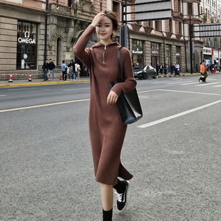 毛衣长袖连帽长款