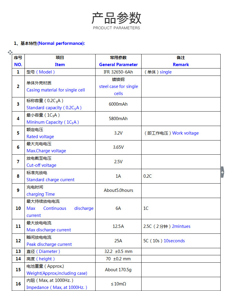 32650磷酸铁锂电池组6000mah容量3.2v电动三轮摩托车充电厂家批发