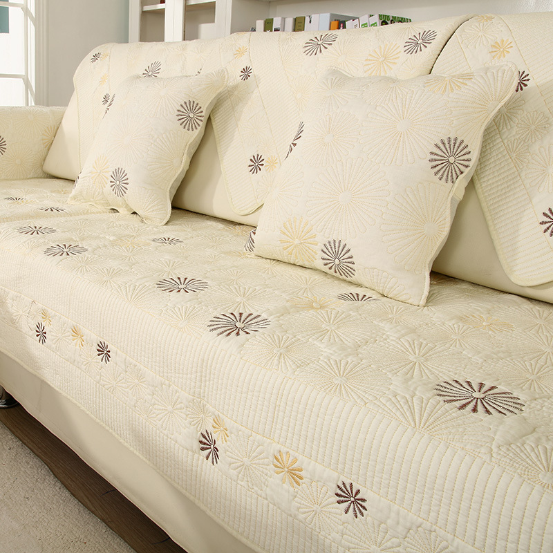 全棉双面绗缝绣花沙发垫批发棉布水洗沙发巾罩套四季组合通用代发