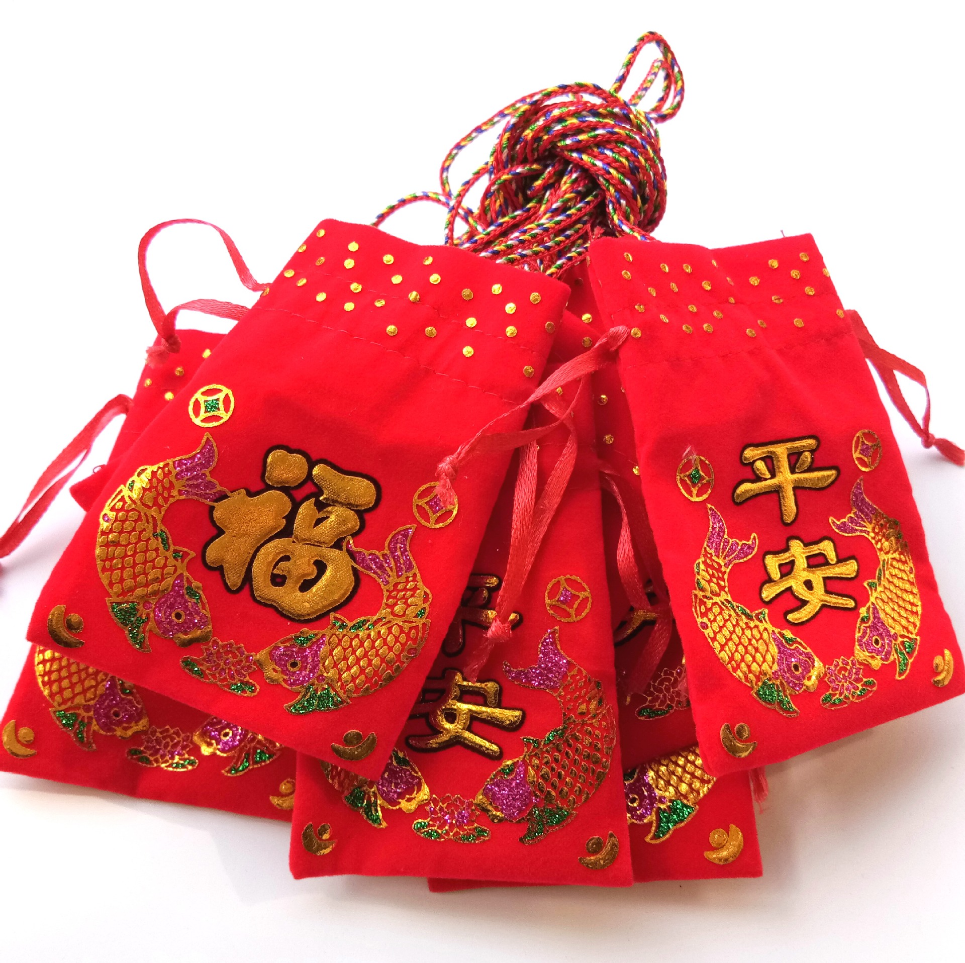 束口袋护身平安红色福袋 胎毛红布袋 绣花袋 金刚绳挂福袋子