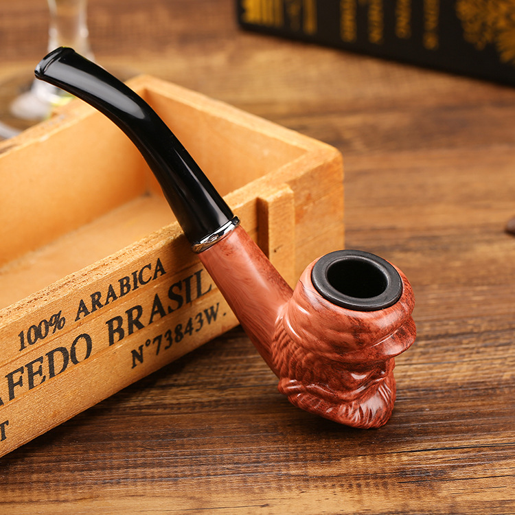 厂家批发亚克力弯柄树脂烟斗男 复古老人头造型木质烟斗烟具pipe