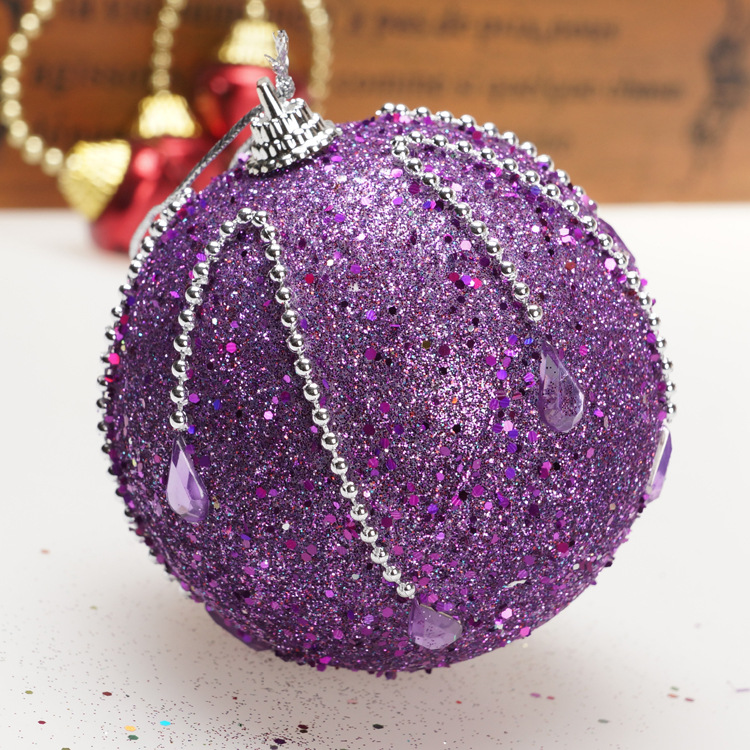 新款圣诞10cm粘饰闪粉高档圣诞球 泡沫豪华装饰圣诞球多色可选20g