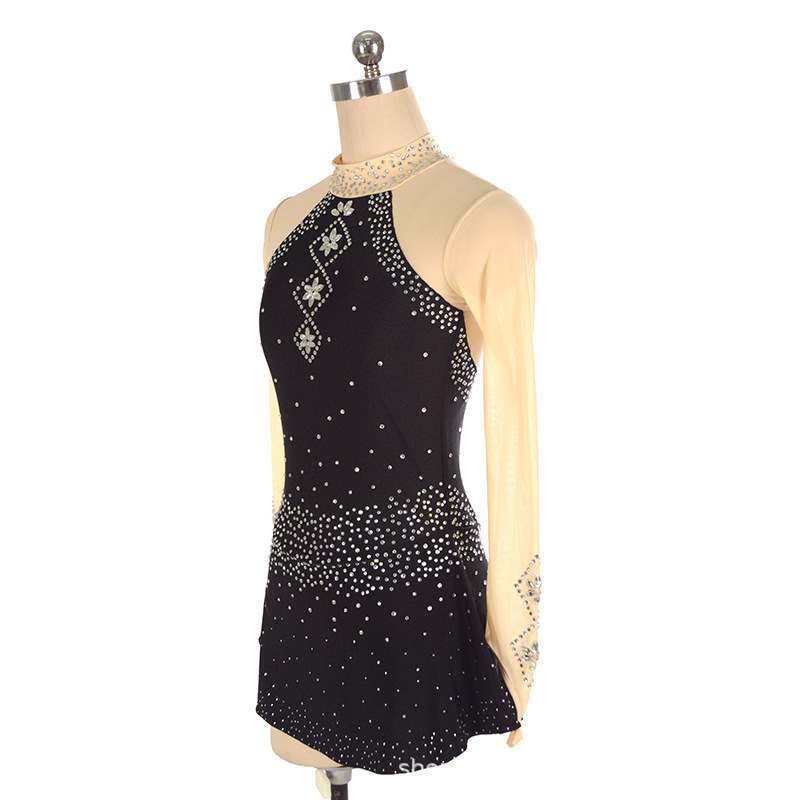 定制儿童成人花样滑冰服女童表演服装比赛考级裙子16色可选锦纶14