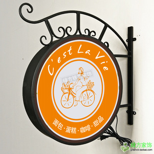 圆形灯箱广告牌门头挂墙式展示招牌户外餐饮led奶茶悬挂灯箱定做