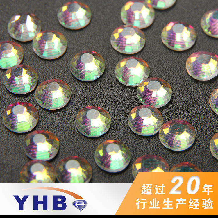 Factory Yhb Hot Middle East Hot Fix Rhinestone round Transparent Magic Color Glass Drill 4mm Wedding Dress Decoration Middle East Hot Fix Rhinestone