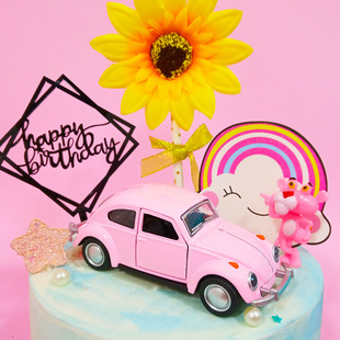 大众甲壳虫蛋糕装饰摆件 盒装合金车仿真汽车蛋糕摆件模型装饰品