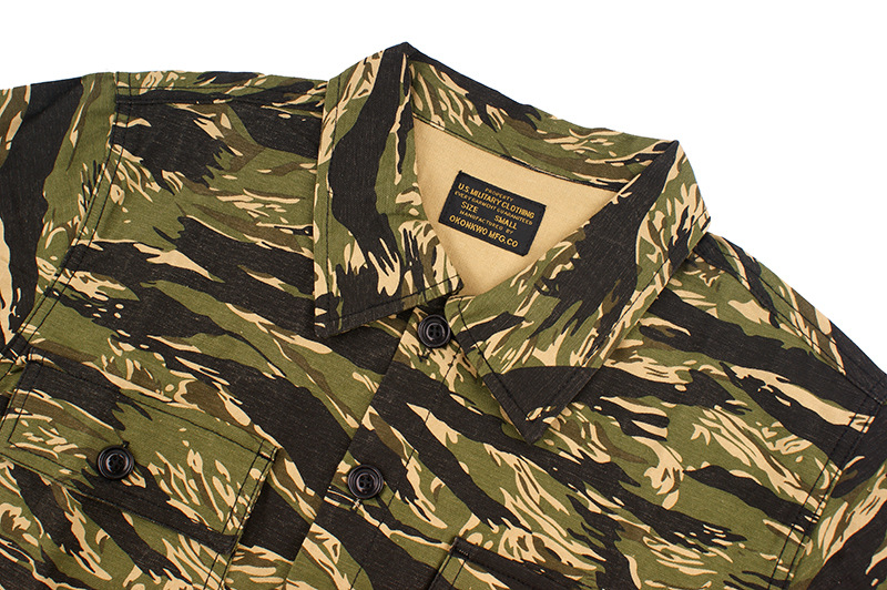 秋冬新款越战黄金虎纹迷彩长袖衬衫 男士军装宽松多口袋厚款衬衣