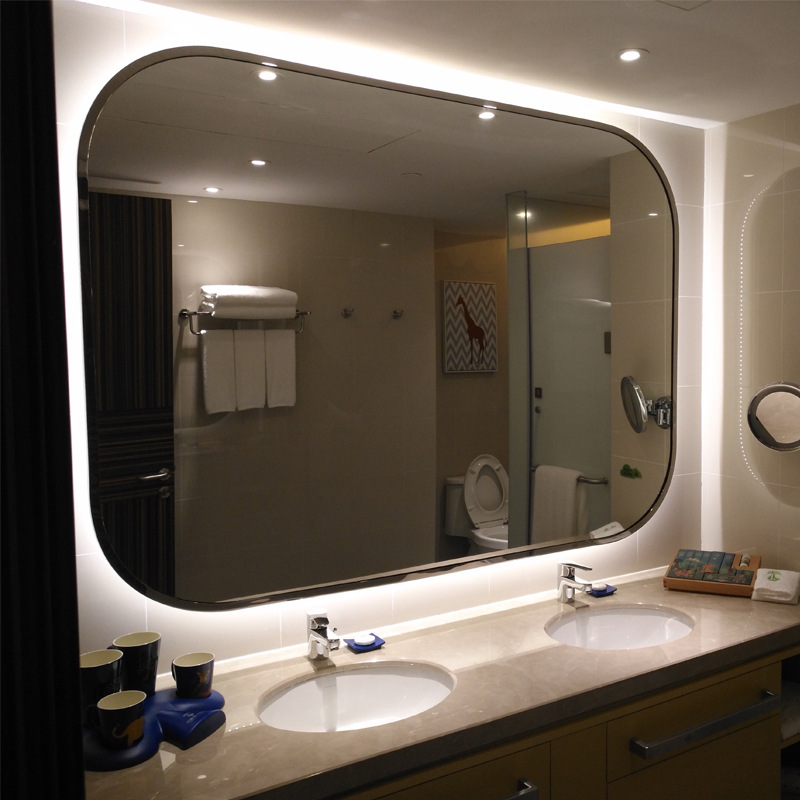 mok不锈钢浴室镜 led发光圆框 酒店简约洗手间厕所镜子定制