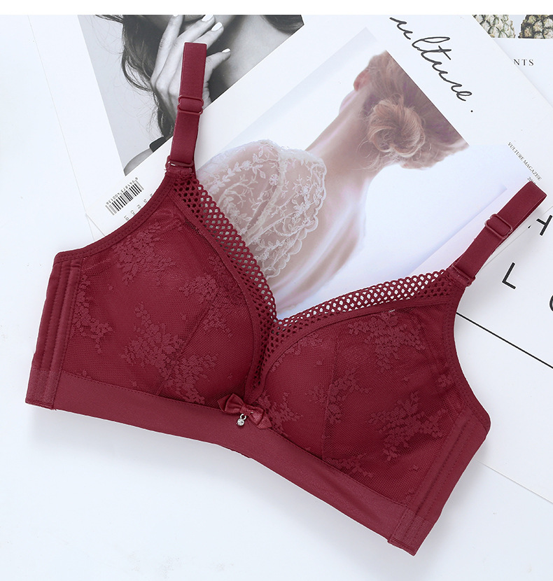 浪莎b杯无钢圈蕾丝美背文胸新品聚拢胸罩调整型舒适内衣女bra批发