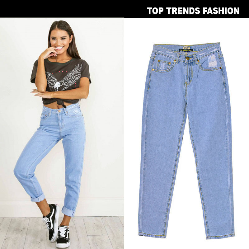 European and American Women's Clothing Mid-High Waist Boyfriend Style Loose Straight-Leg Denim Trousers Comfortable All-Match Cropped Pants Hot Sale