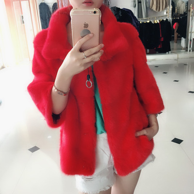 貂皮大衣女进口整貂红色立领时尚小短款反季清仓皮草外套冬季保暖