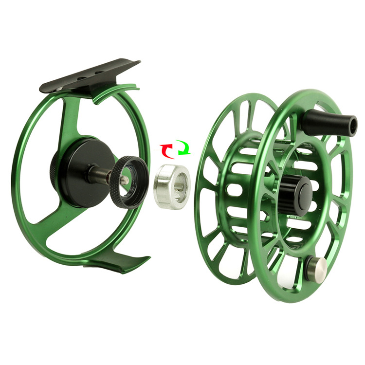 大中小号飞钓轮 飞蝇轮 机加工带泄力 左右手互换 绿色金属鱼线轮