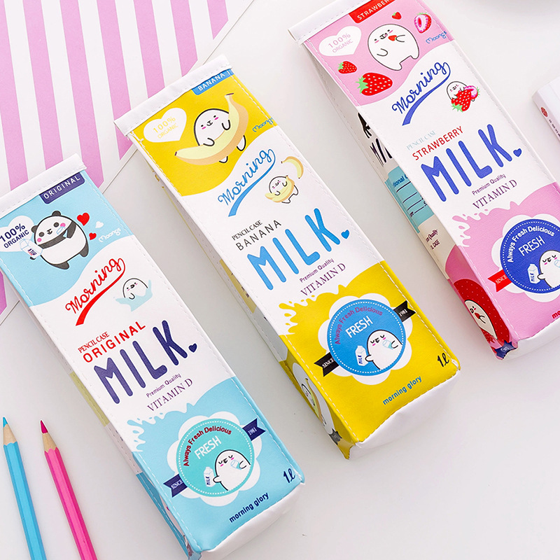 Cartoon Cute Milk Pencil Case Female Simple Large Capacity Stationery Bag Creative Student Portable Stationery Bag Pencil Bag