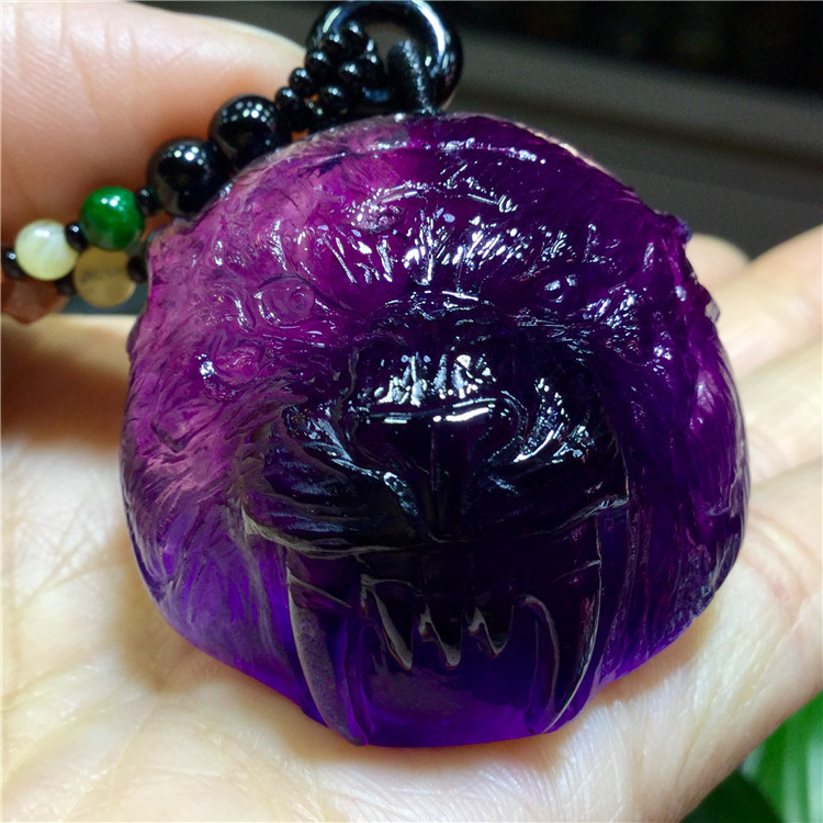 东海水晶 天然乌拉圭紫水晶狮子【狮吼咒】吊坠