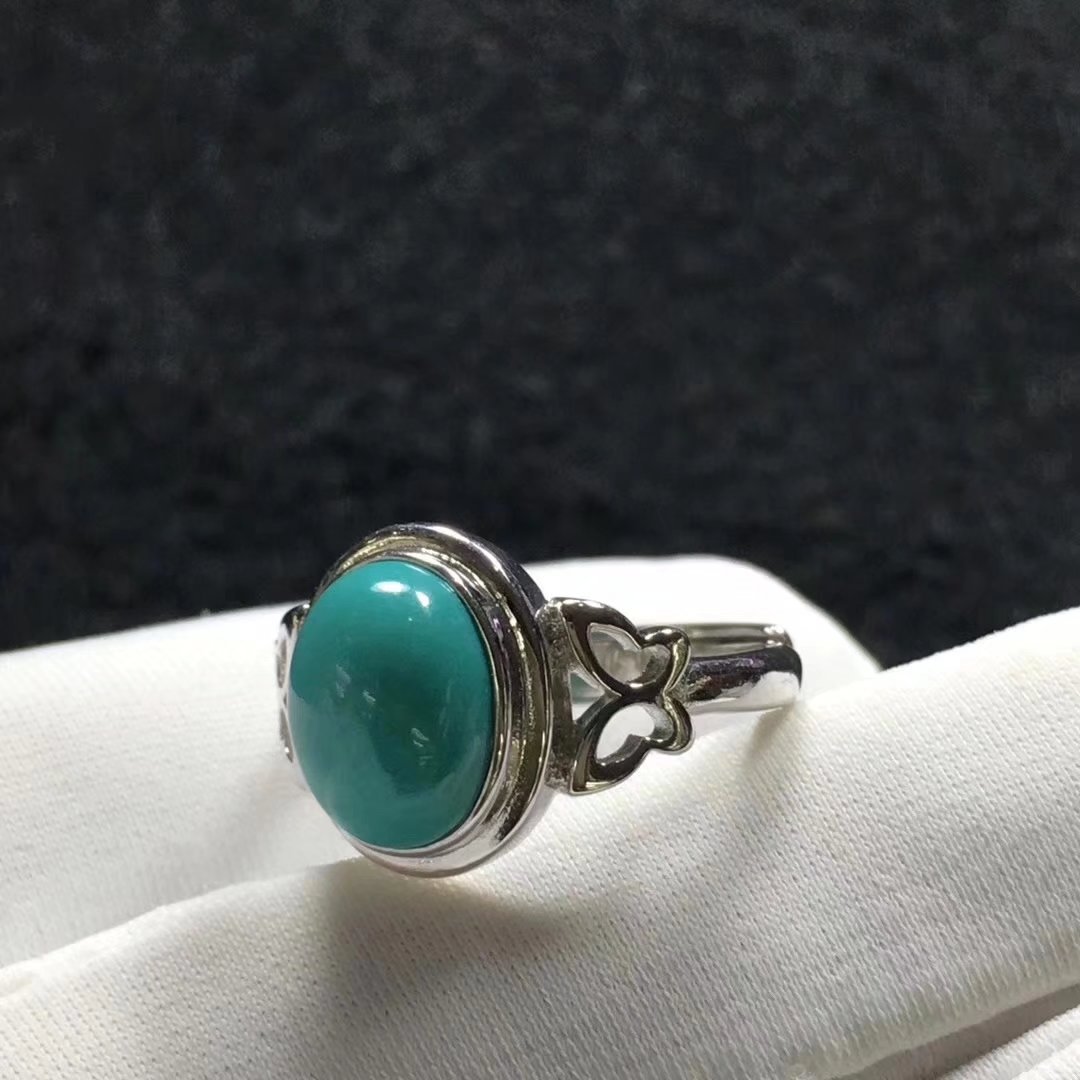 绿松石戒指_云盖寺高瓷绿果冻料女戒 925银镶嵌绿松石时尚 一件代发