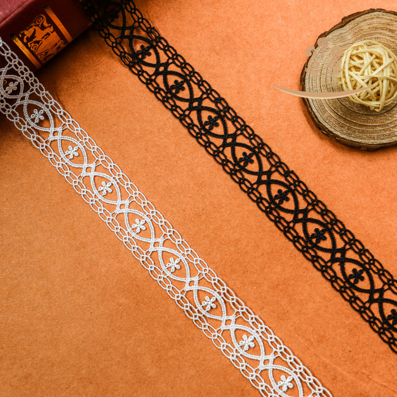 镂空3d简约风格水溶刺绣涤纶花边 黑白现货服装辅料diy立体蕾丝