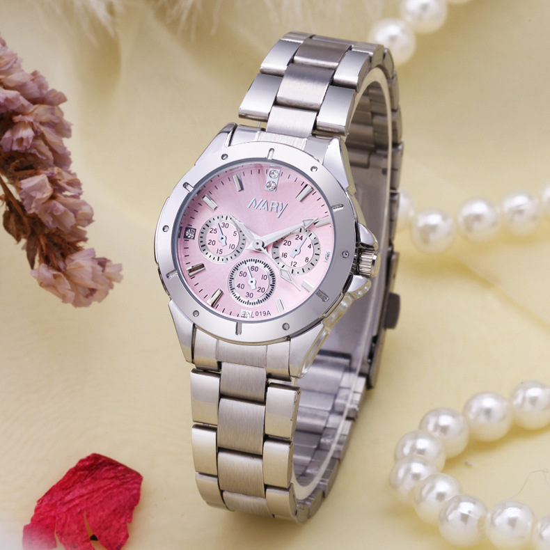 nary/耐瑞 爆款品牌手表 女士镶钻气质防水假三眼石英表一件代发