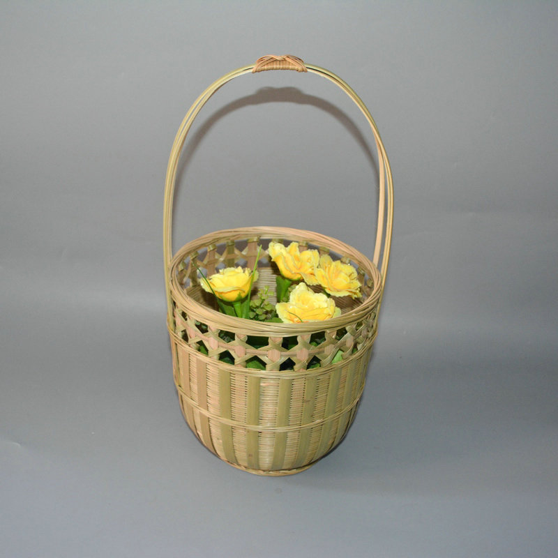 农家纯手工手提竹编花篮摆设工艺品竹筐采摘杨梅收纳篮装酒竹篮子