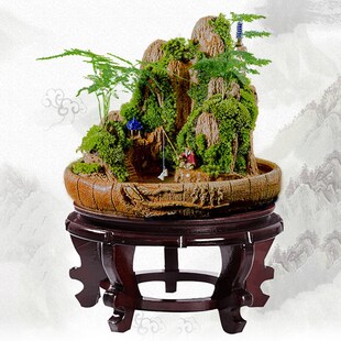 假山盆景花盆圆形托架实木花瓶奇石木托盘架摆件底座圆形摆件木