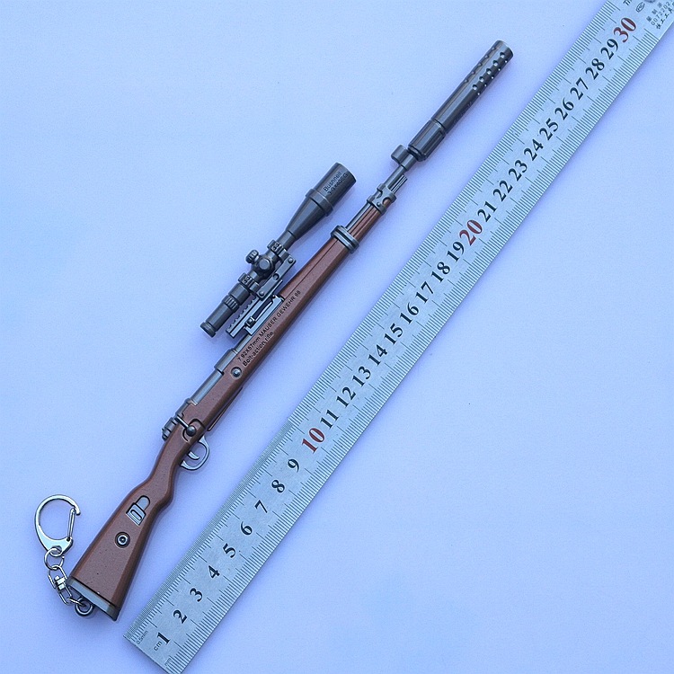 绝地大逃杀武器吃鸡98k狙击枪带消音器金属兵器模型摆件27cm