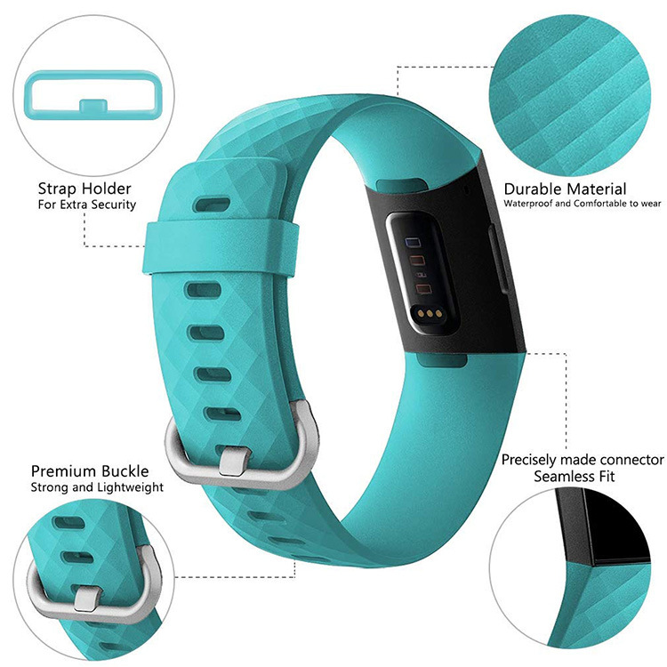 Fitbit Charge3/4 Smart Watch Strap 3D Diamond Pattern Breathable Silicone Wristband Replacement Belt Accessories