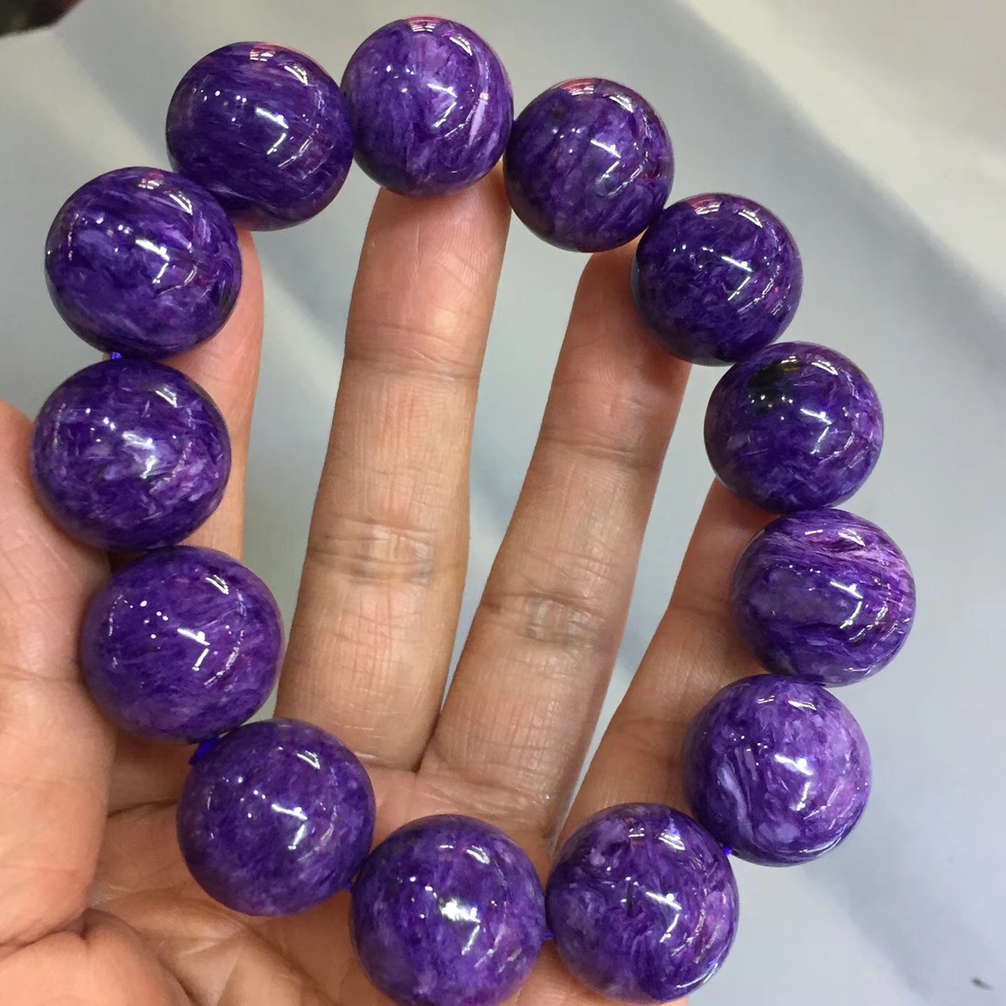 天然水晶手链俄罗斯紫龙晶圆珠手串龙云纹清晰色紫手男女款水晶链