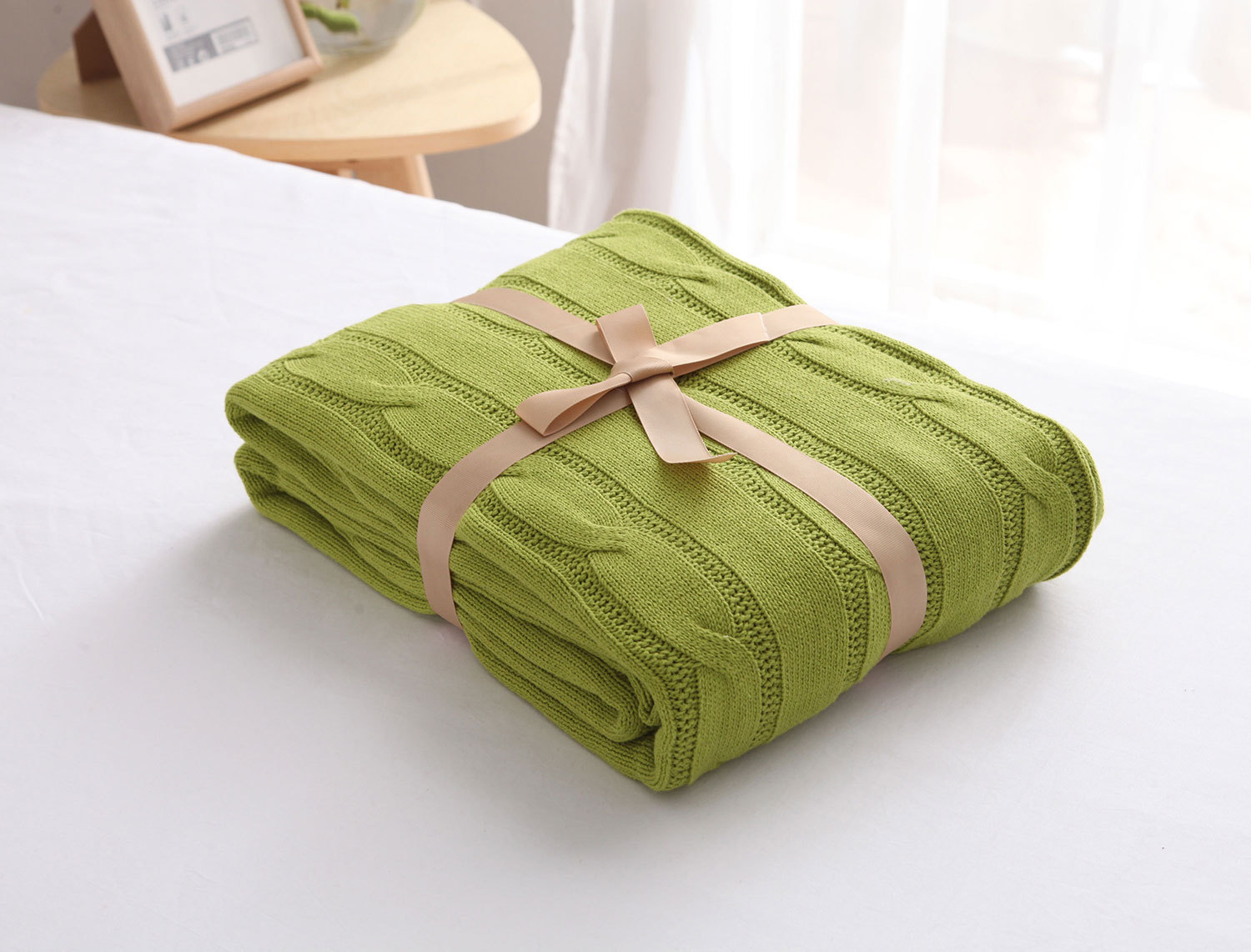 小麻花全棉针织毯 毛线毯子 空调被沙发盖毯 婴儿棉线毯