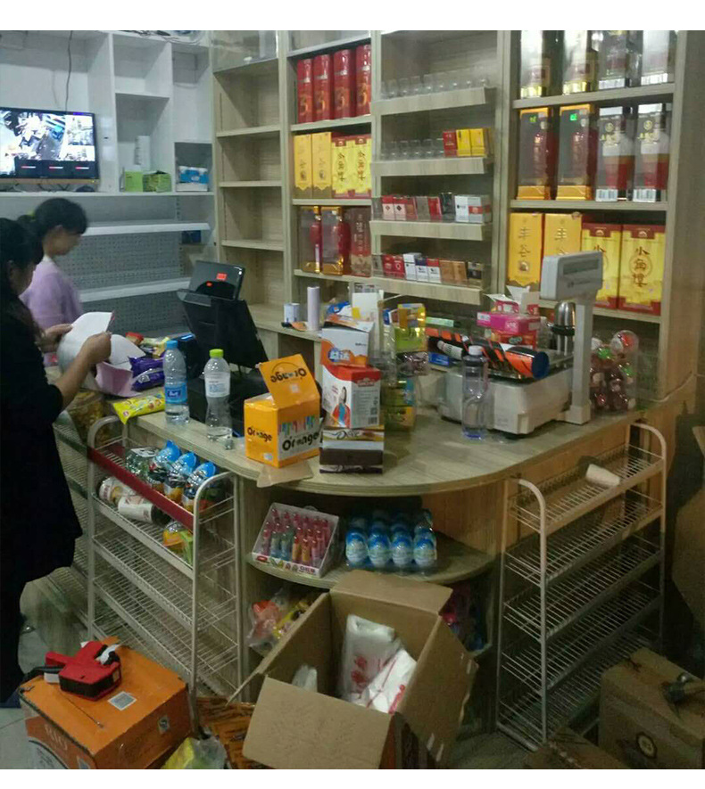 烟酒柜超市收银台带转角组合展示柜厂家批发木质烟酒展示货架定制-阿
