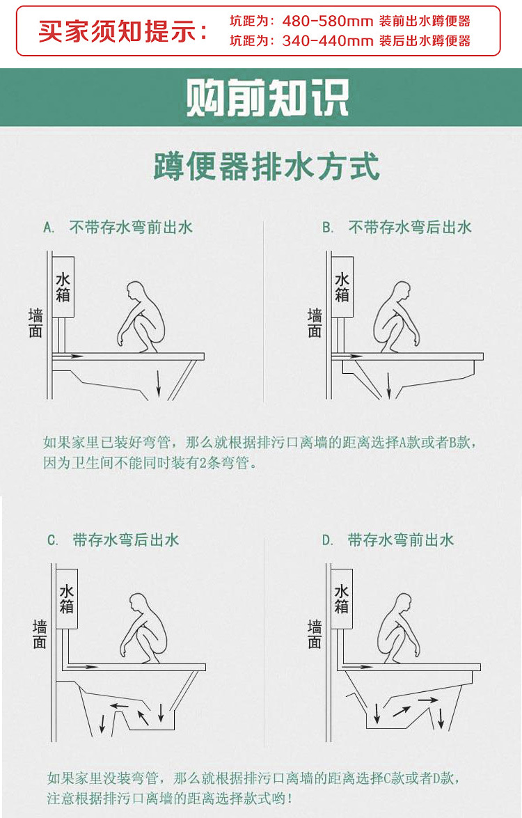 家用卫浴陶瓷蹲便器手按式冲水成人蹲式大便便池前后排水带弯蹲坑