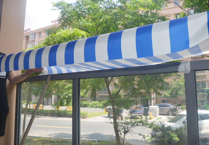 现货450d清新条纹牛津布 防水抗uv防晒户外伸缩雨棚遮阳蓬布料