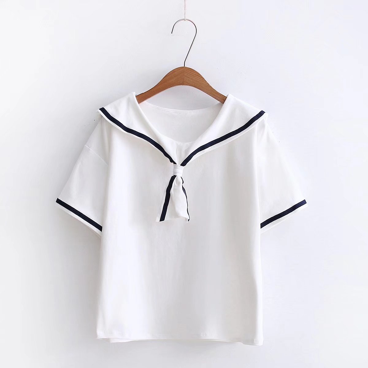 日系小清学院风兔子胡萝卜刺绣领结海军领短袖t恤女 32651