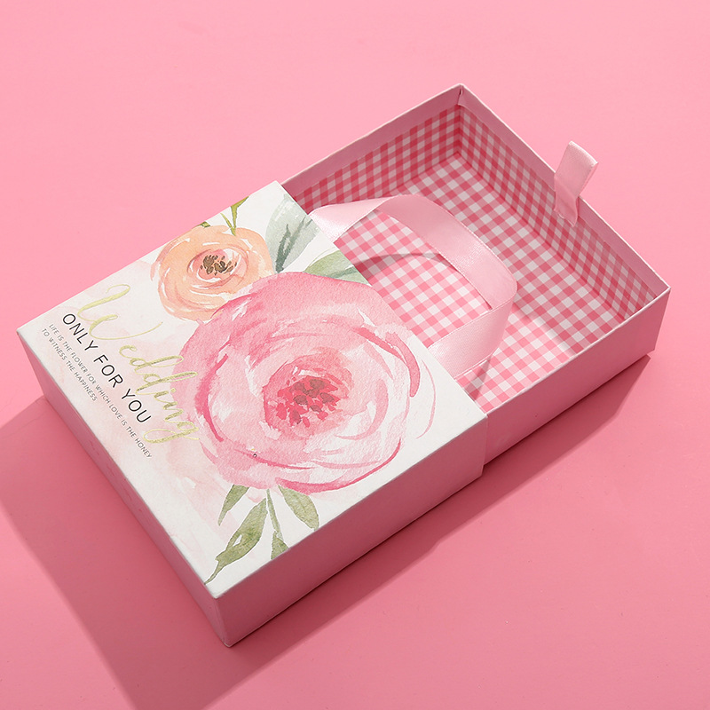 Pink Portable Gift Box Cosmetic Box Silk Scarf Gift Box Jewelry Box Wedding Candies Box Drawer Box Lipstick Case Customizable