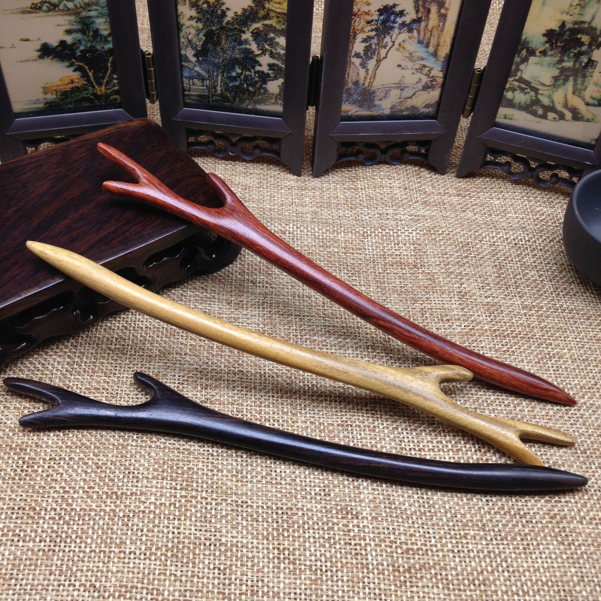 龙角新品黑檀木簪子复古木发簪发钗古风步摇发饰品批发 厂家批发