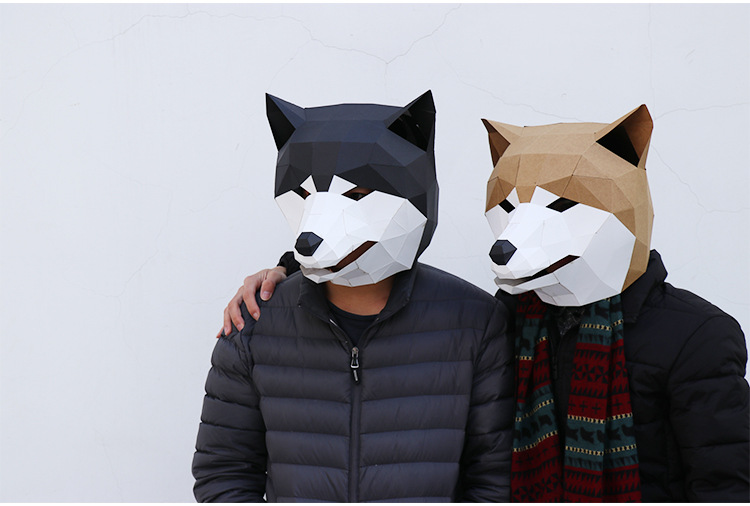 动物头套哈士奇秋田柴犬二哈狗头纸模面具酒吧舞会搞笑表演出道具