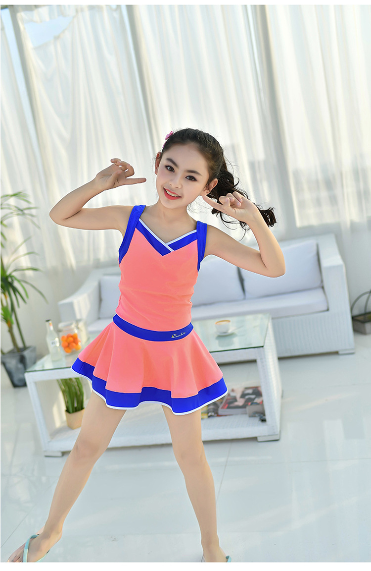 多喜贝尔新款儿童泳衣 时尚可爱女童连体裙式泳衣学生泳装