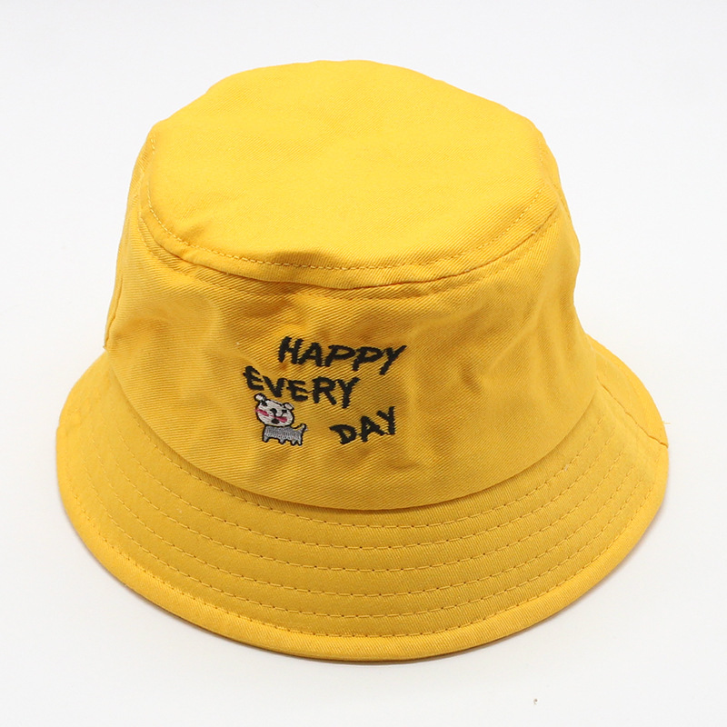 Korean Style Boys and Girls Embroidered Letters Foldable Fisherman Hat Baby Spring and Summer Sun Protection Hat Children's Fashion All-Matching Bucket Hat
