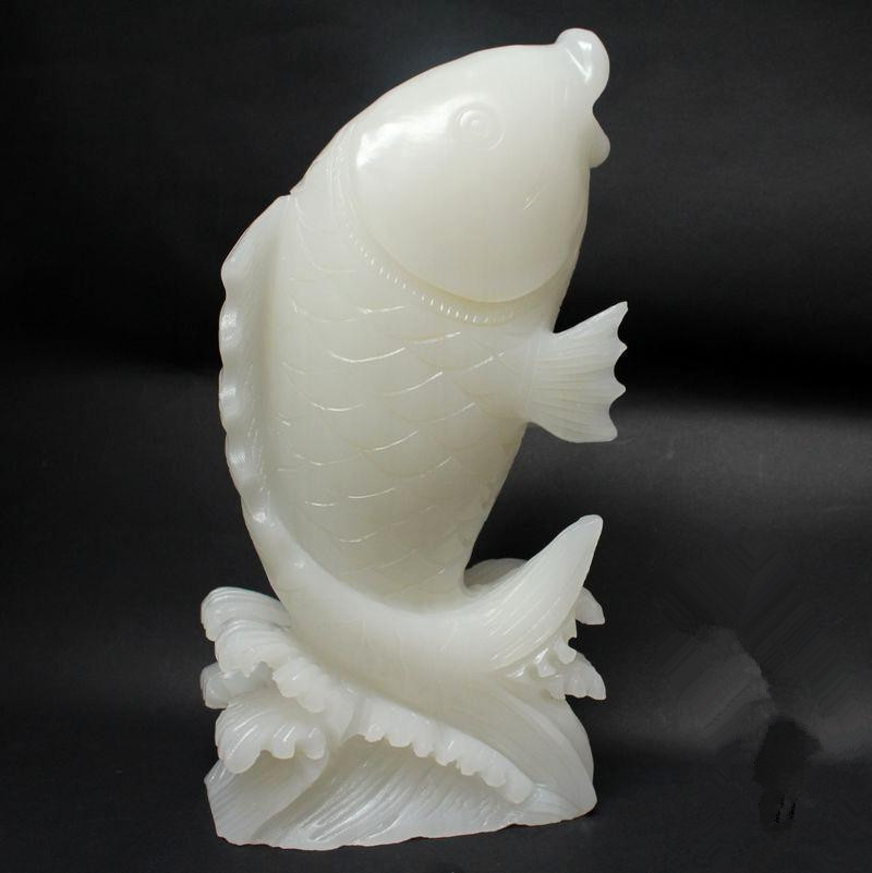 厂家批发天然阿富汗白玉金龙鱼摆件鲤鱼跃龙门吉祥玉石摆件