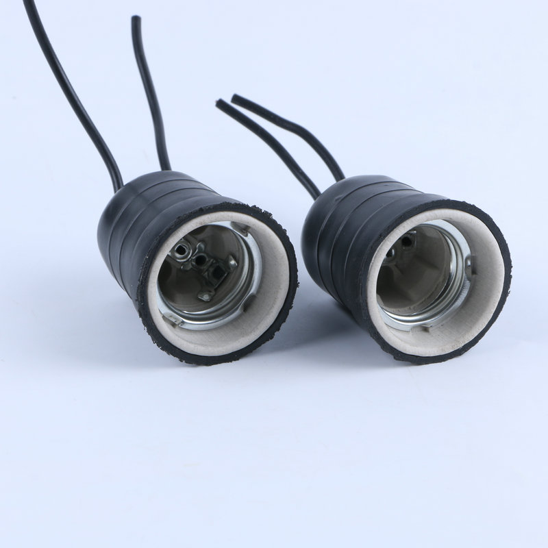 大黑皮瓷口防雨防水灯头 陶瓷吊灯头 带线灯头 螺口e27防雨灯头