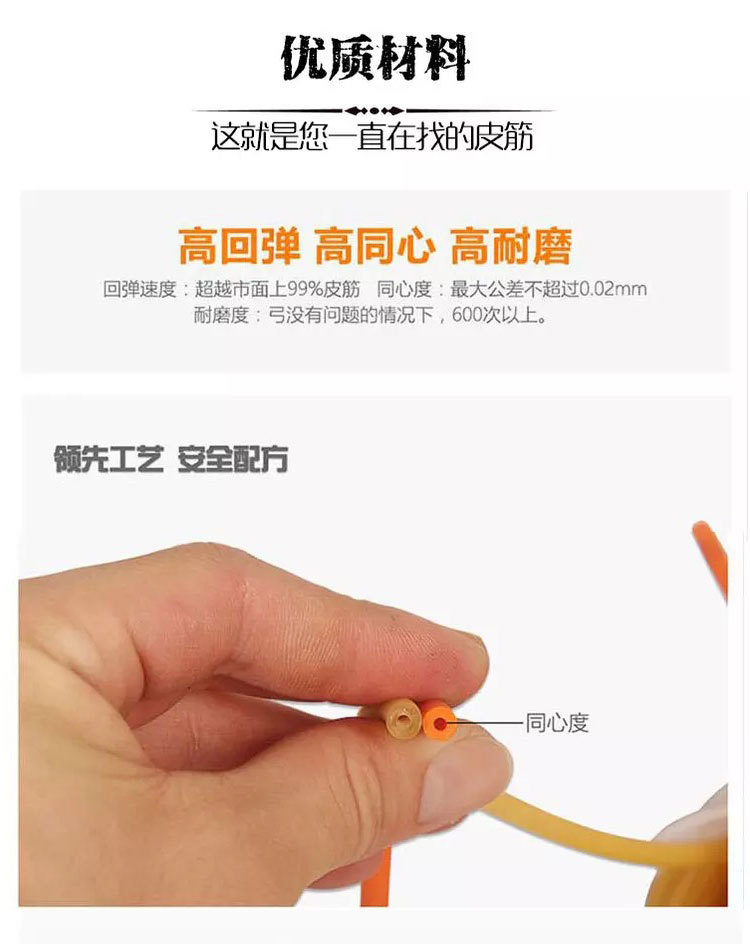 传统弹弓皮筋组1842 1745 2050八字扣射鱼乳胶管内穿圆皮卡球拖挂