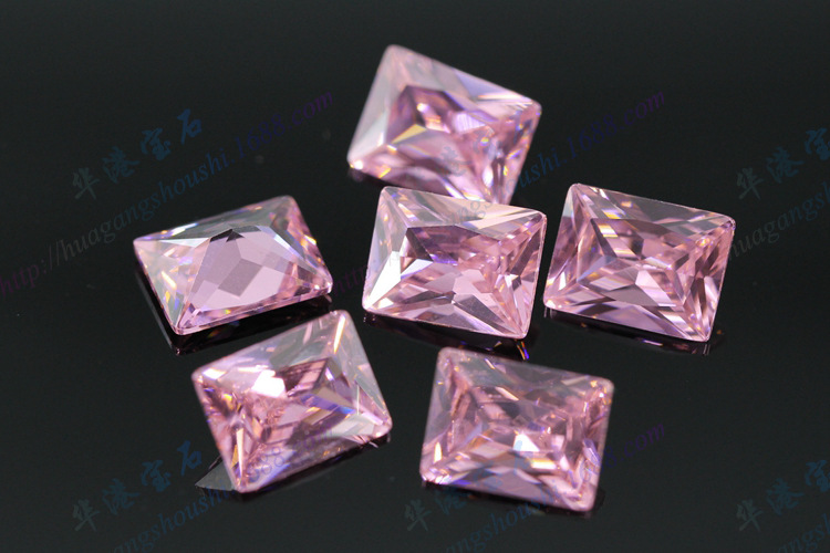 华港宝石 长方形直角粉红色锆石裸石批发 饰品戒面配件diy首饰aaa