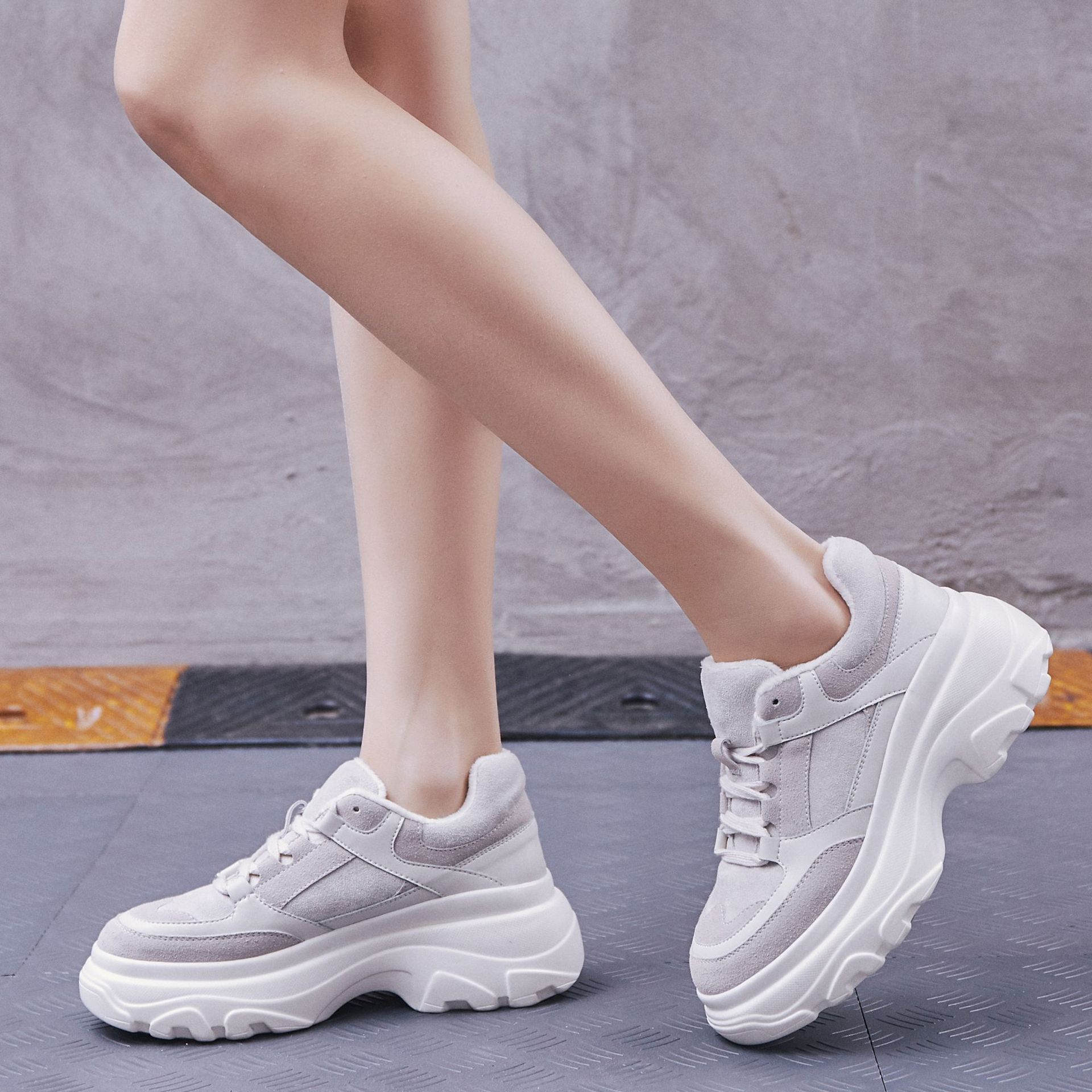 2018冬季新款加绒运动鞋女学生韩版百搭厚底休闲保暖老爹鞋原宿鞋