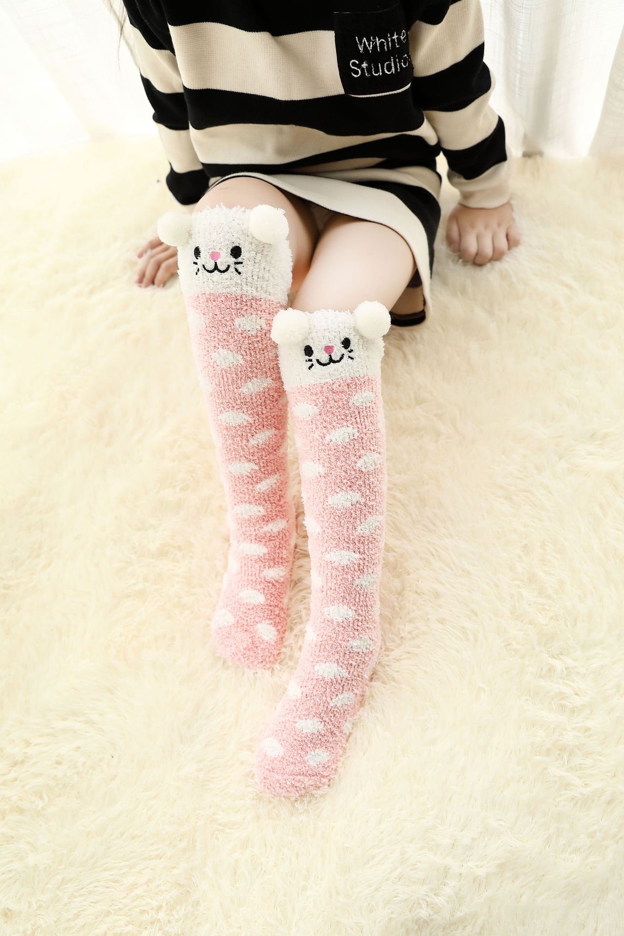 厂家批发儿童珊瑚袜日系立体刺绣儿童过膝袜可爱卡通儿童长筒袜