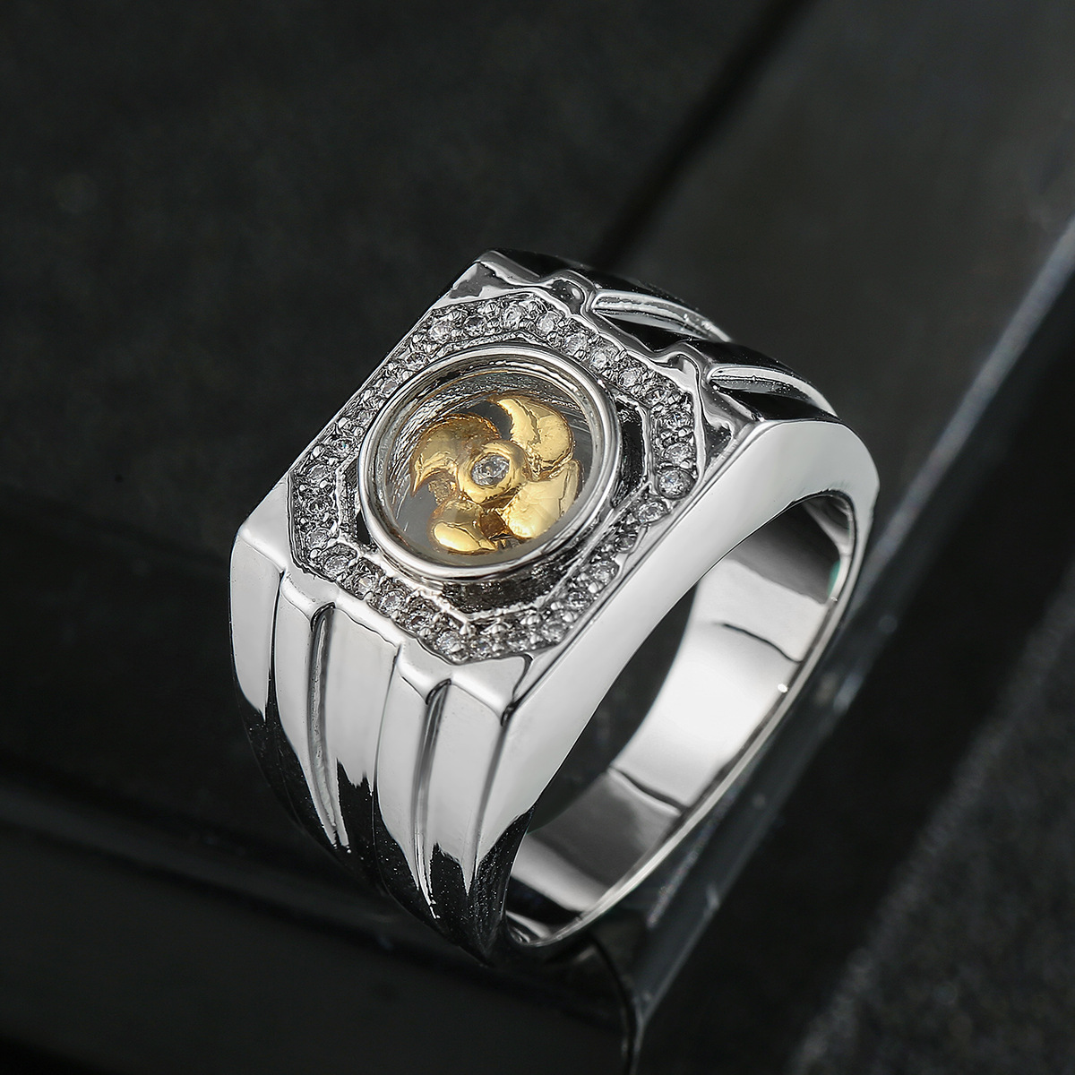 亚马逊lazada热卖东南亚新款风车男士戒指 霸气微镶锆石戒指