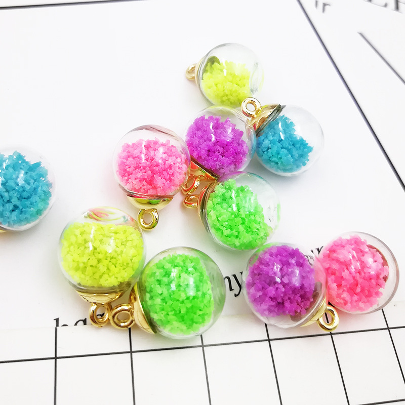 夜光玻璃球饰品配件彩色荧光粉耳环挂件环保diy纯手工制作16mm潮