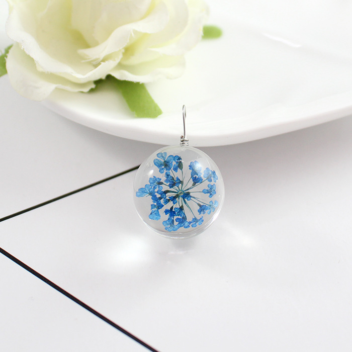 球形雪珠花玻璃吊坠diy手工制作饰品材料配件水晶压花玻璃球挂件